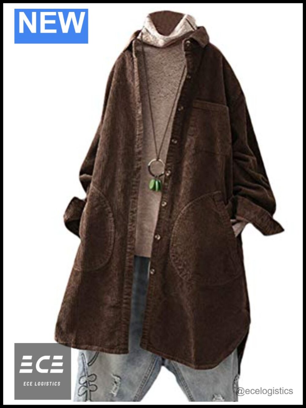 Corduroy Shacket Button Down Shirt Coat Loose Fit Long Sleeve Blouse